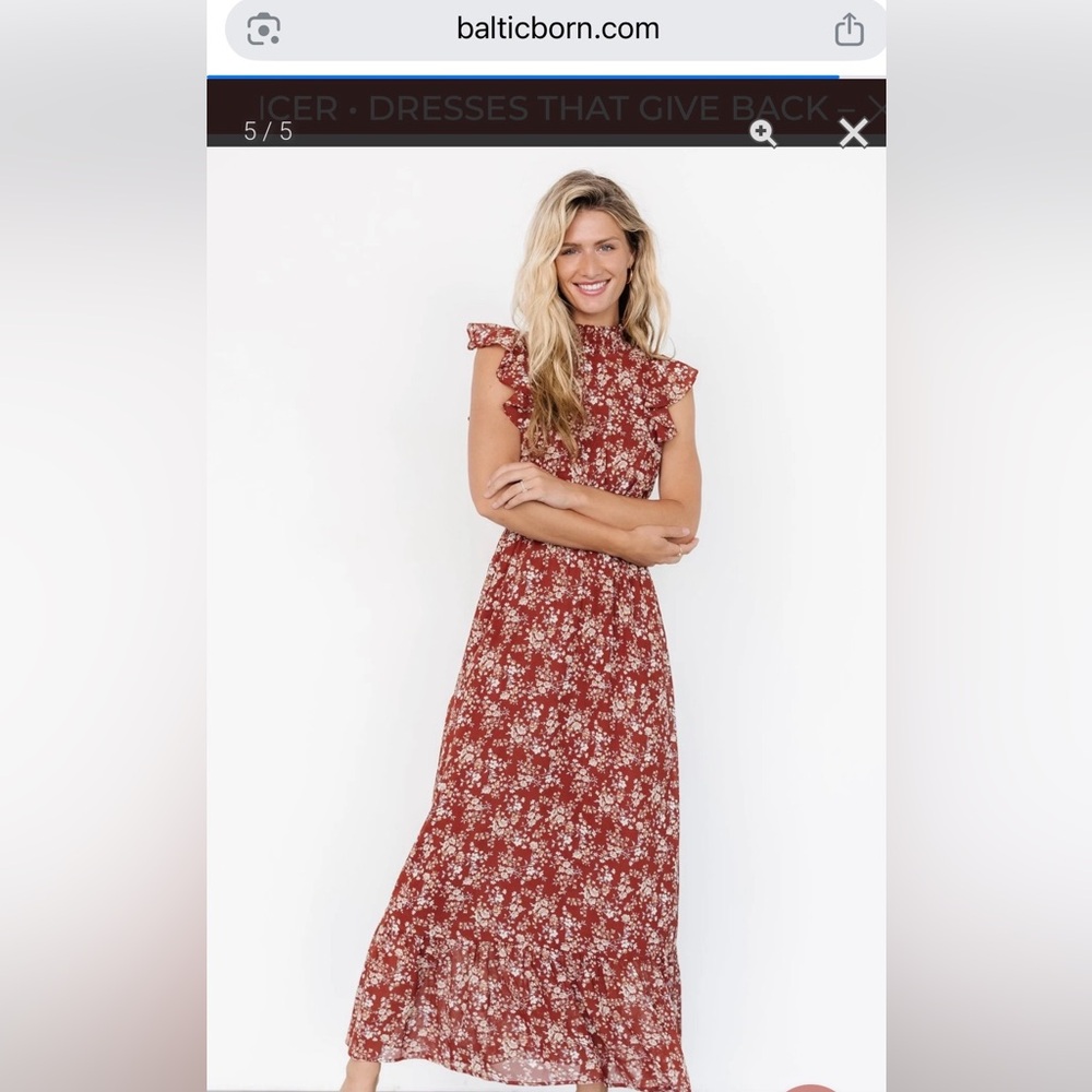 Baltic Born Kearny Ruffle Maxi Dress in Rust Floral